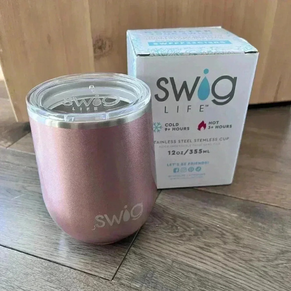 Swig New Life Stainless Steel Stemless Wine Glass Rose Gold 12 oz Insulated Cup - Picture 1 of 4